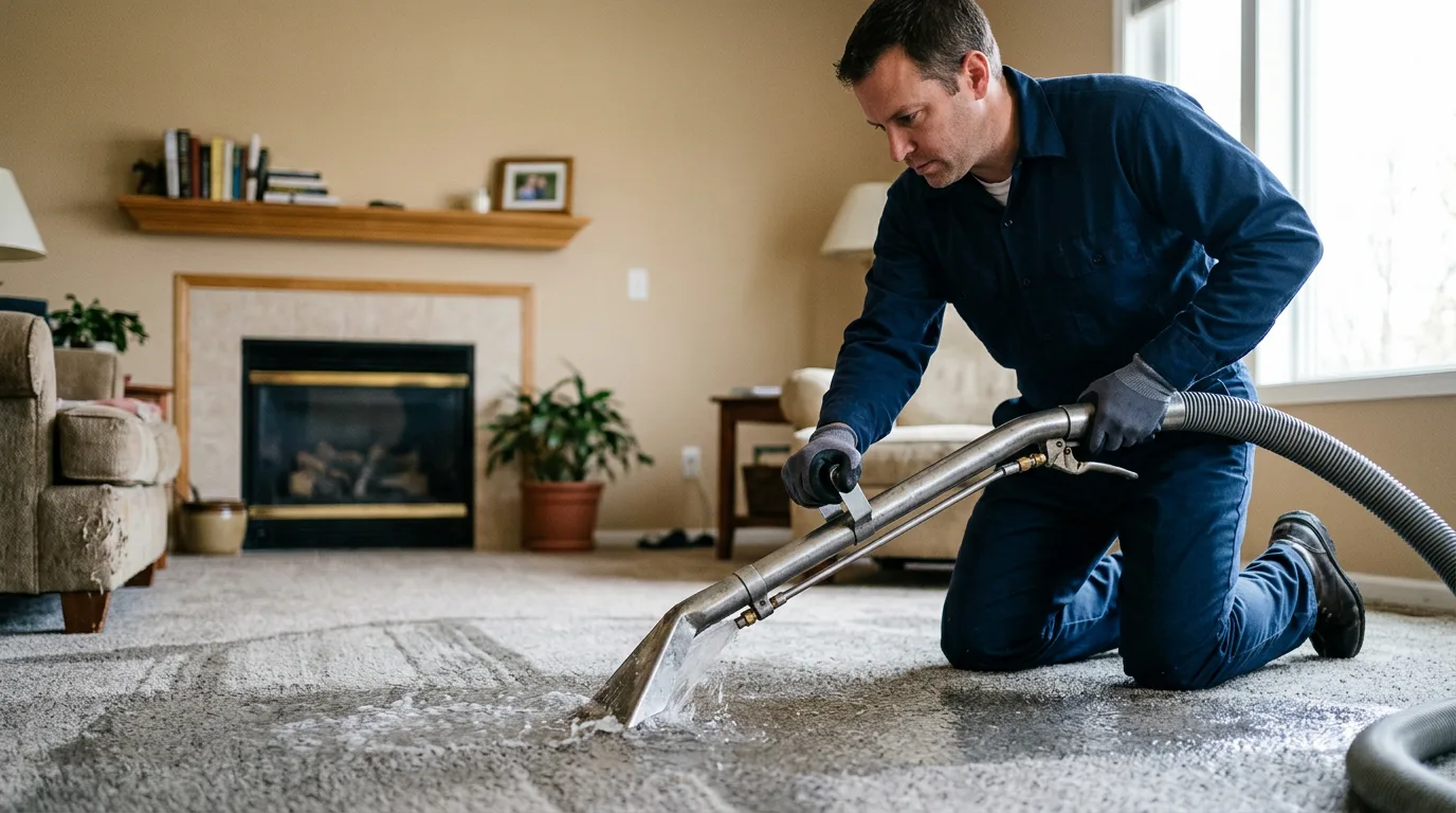 Water damage restoration technician working near Hibernia, NJ